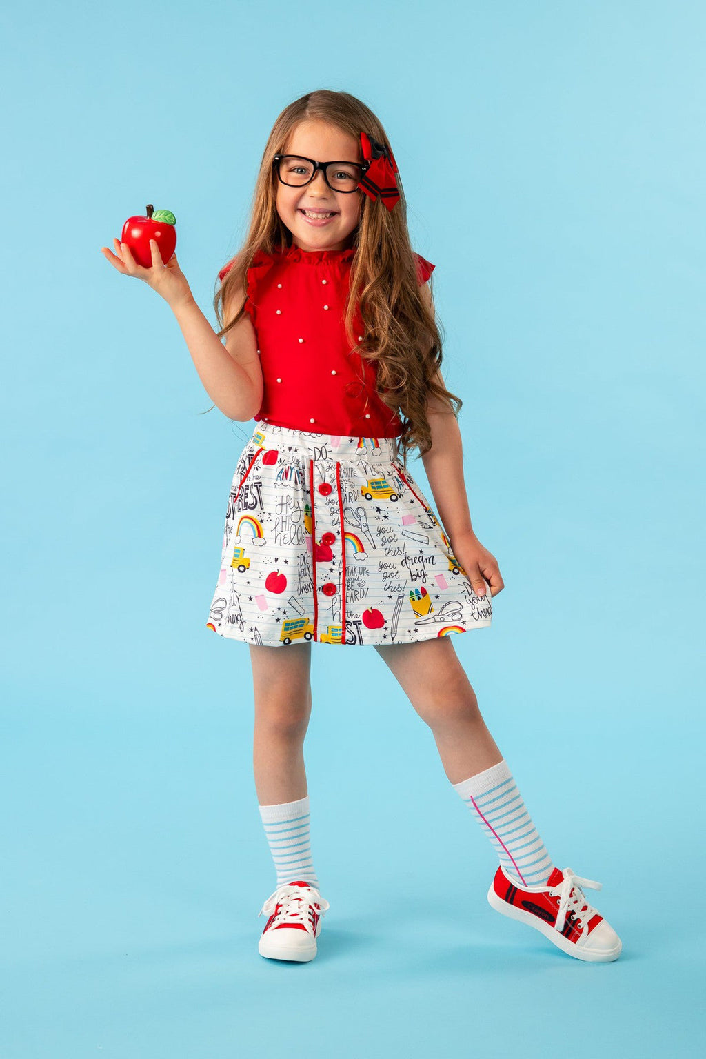 Red & White Pearl Doodle Skirt Set | Sparkle in Pink