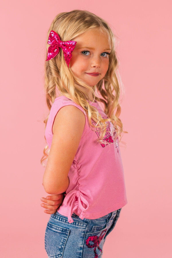 "Very Demure..." Pink Denim Short Set | Sparkle in Pink