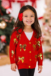 Mom & Me - Red & Gold Bow Sweater Cardigan