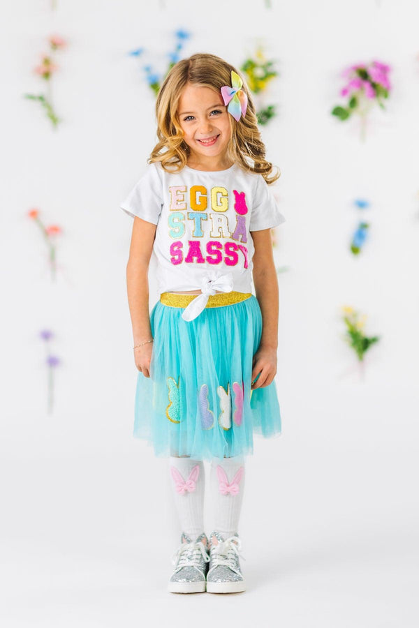 "Eggstra Sassy" Chenille Patch Tutu Skirt Set | Sparkle in Pink
