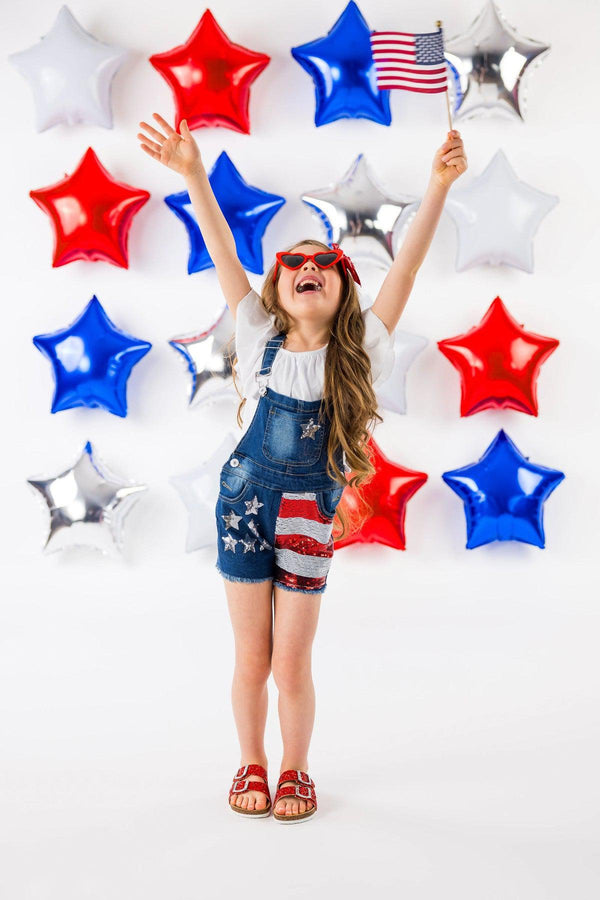 Stars & Stripes Sequin Denim Overalls - Sparkle in Pink