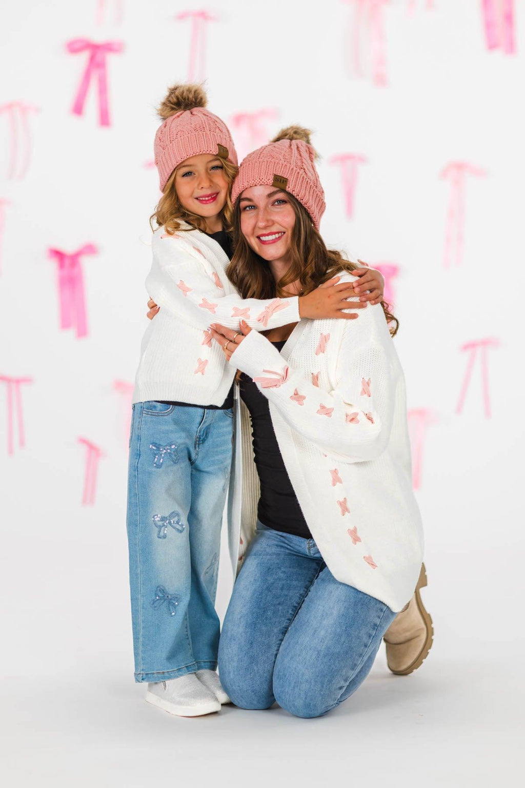 Mom & Me - Cream Lace-Up Bow Cardigan