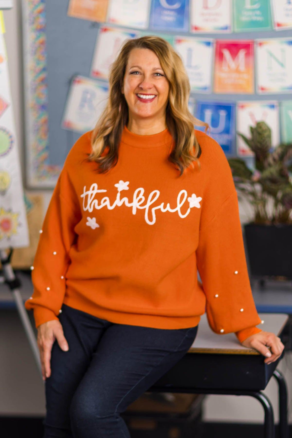 Mom & Me - "Thankful" Orange Pearl Sweater