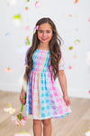 Pastel Rainbow Gingham Flower Dress - Sparkle in Pink