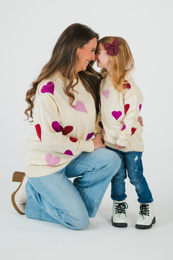 Mom & Me - Cream Heart Sweater | Sparkle in Pink
