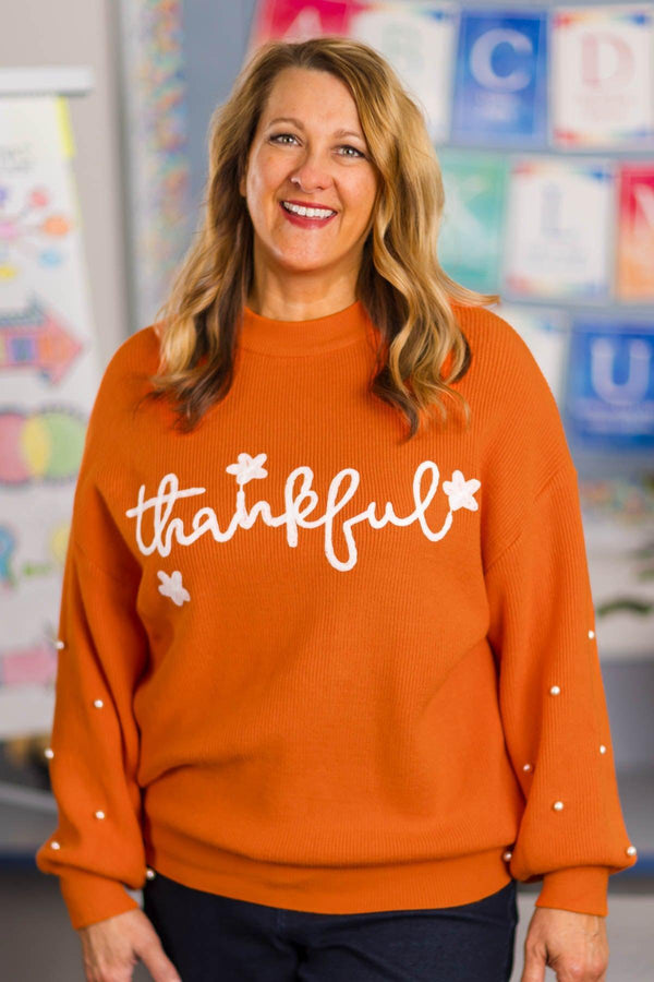 Mom & Me - "Thankful" Orange Pearl Sweater