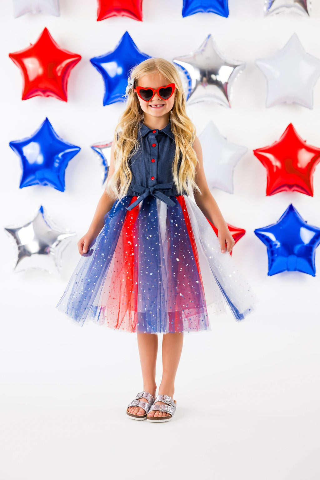 Denim Tank & Patriotic Stars Tutu Dress - Sparkle in Pink