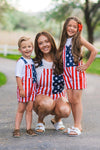 Mom & Kid - American Flag Denim Overalls | Sparkle in Pink