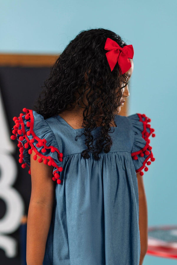 Apple Pom Pom Chambray Dress | Sparkle in Pink