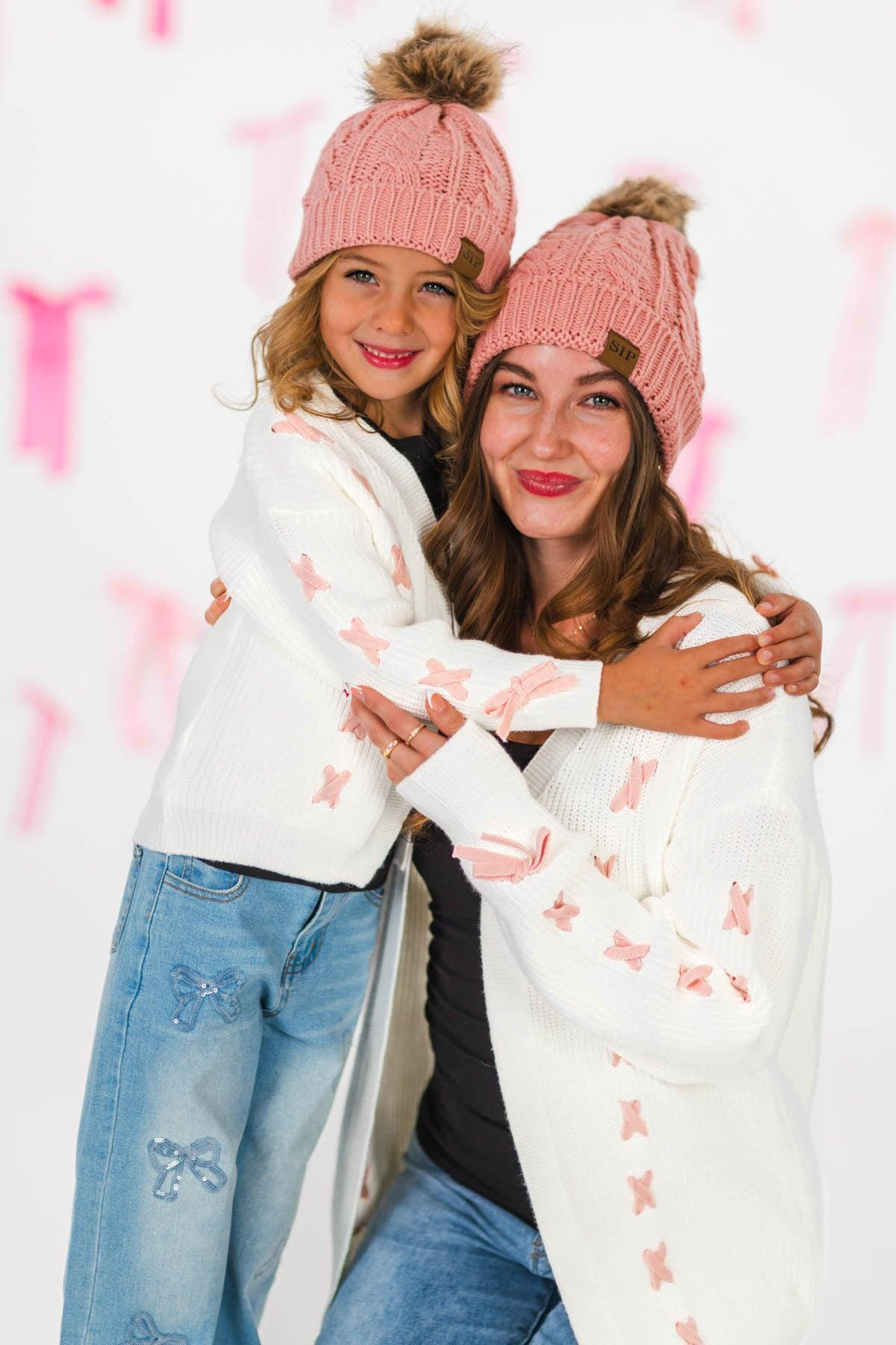 Mom & Me - Cream Lace-Up Bow Cardigan