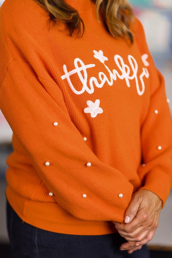 Mom & Me - "Thankful" Orange Pearl Sweater