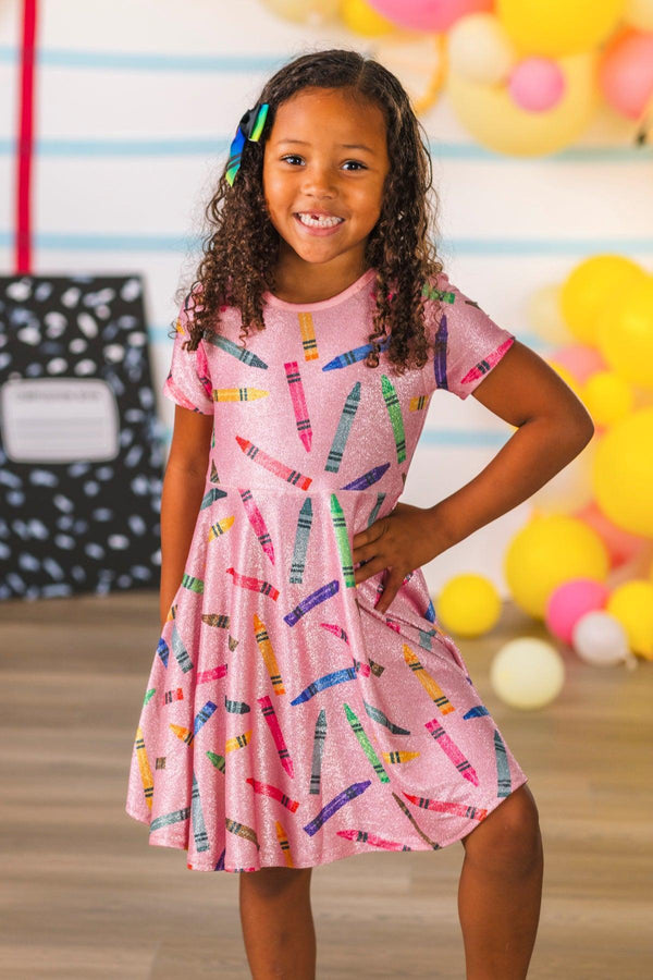 Mom & Me - Pink Glitter Crayon Dress | Sparkle in Pink