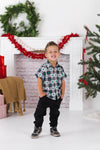 Checkered Christmas Tree Button Down Top