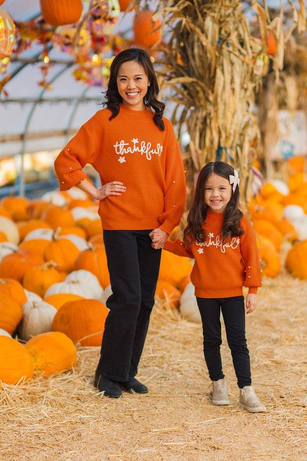 Mom & Me - "Thankful" Orange Pearl Sweater