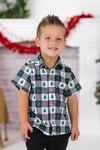 Checkered Christmas Tree Button Down Top