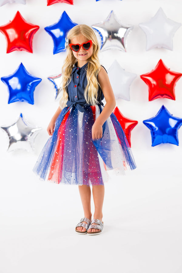 Denim Tank & Patriotic Stars Tutu Dress - Sparkle in Pink