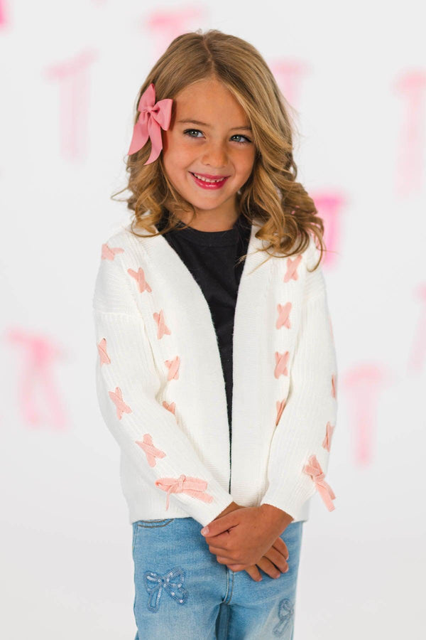 Mom & Me - Cream Lace-Up Bow Cardigan