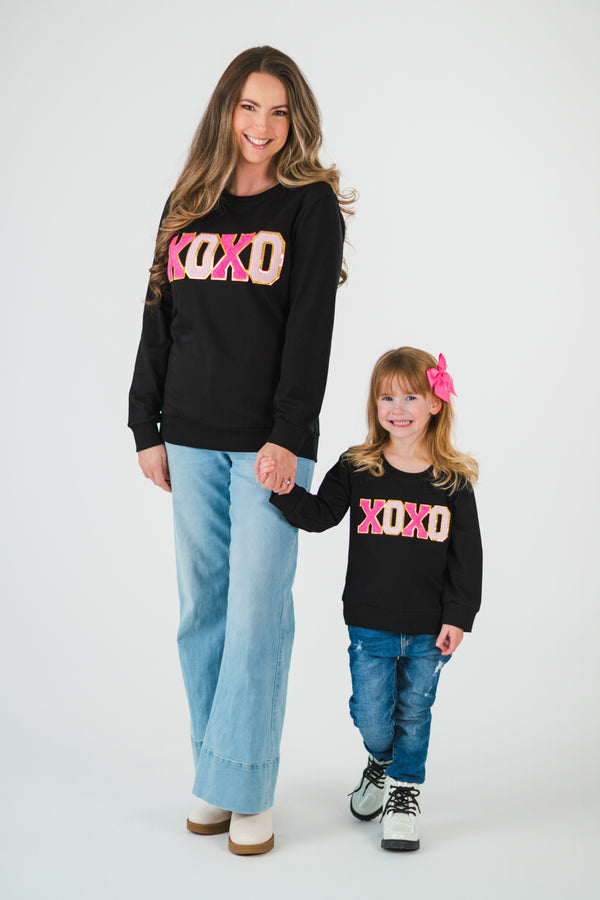 Mom & Me - "XOXO" Black Chenille Patch Top | Sparkle in Pink