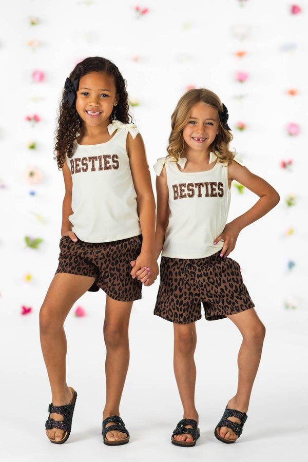 "Besties" Cheetah Denim Short Set | Sparkle in Pink