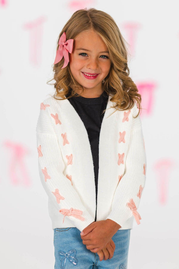 Mom & Me - Cream Lace-Up Bow Cardigan