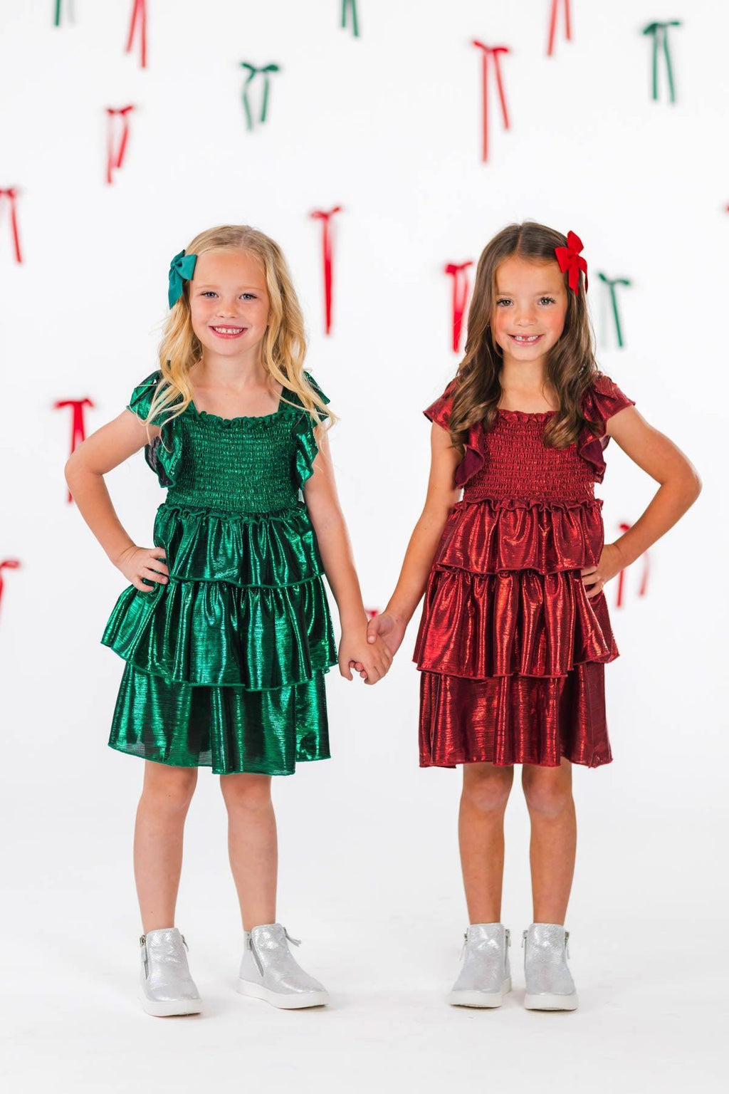 Mom & Me - Red & Green Metallic Dress