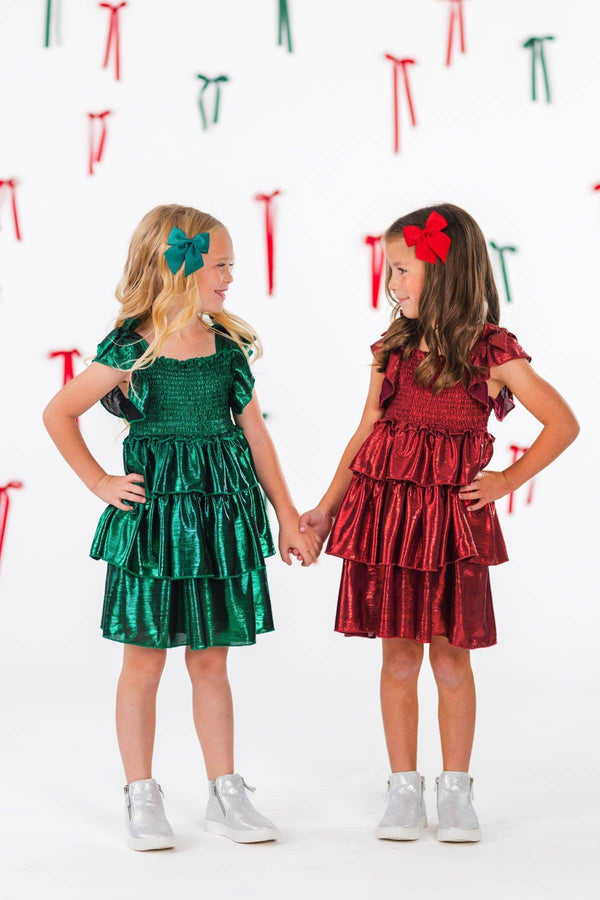 Mom & Me - Red & Green Metallic Dress