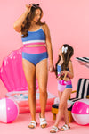 Mom & Me - Blue Pink & White Striped Bikini | Sparkle in Pink