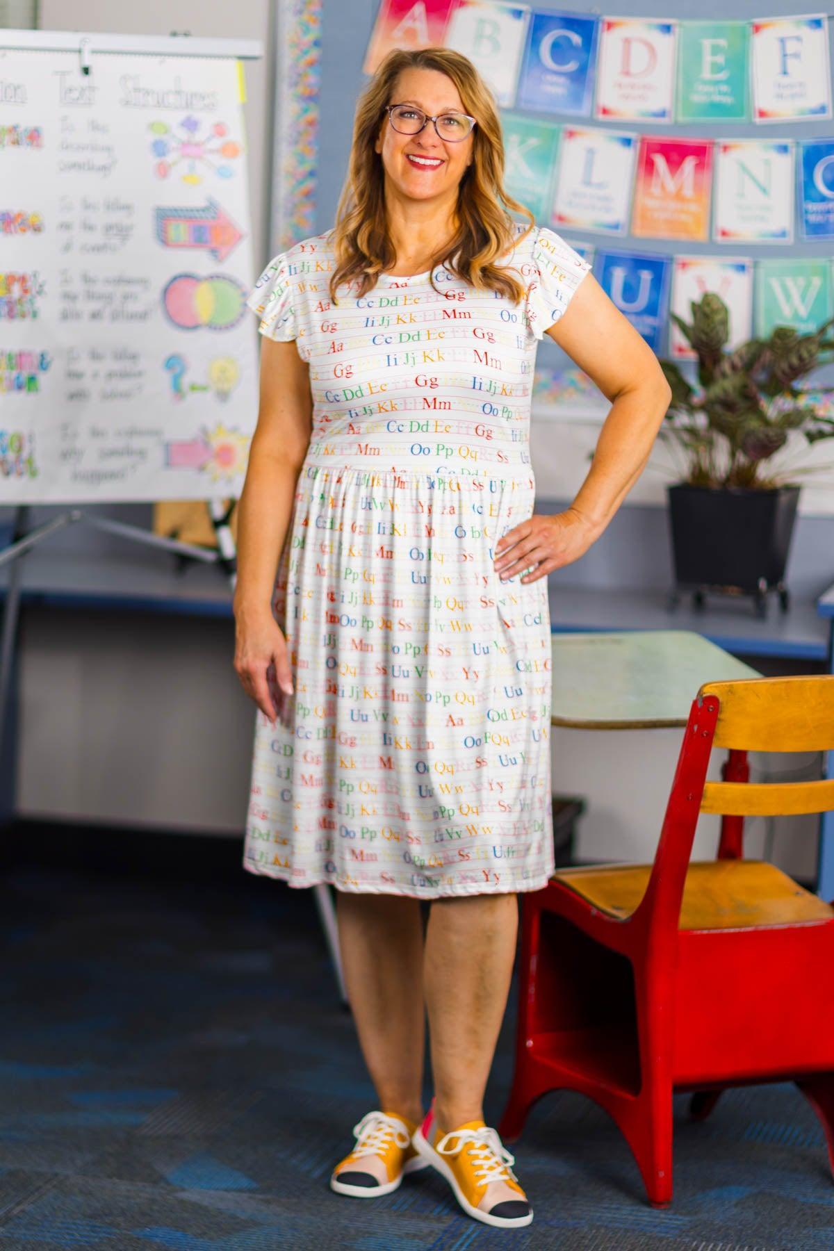 White Alphabet Dress | Sparkle in Pink