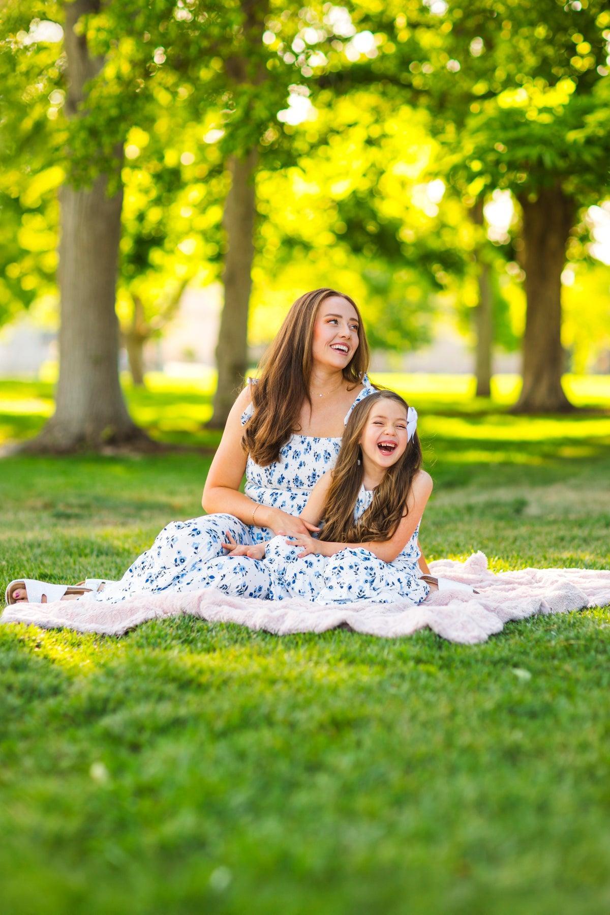Mom & Me - White & Blue Floral Jumpsuit