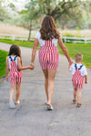 Mom & Kid - American Flag Denim Overalls | Sparkle in Pink