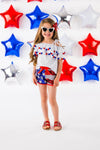 White Pom Pom Sequin Flag Short Set - Sparkle in Pink