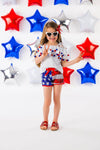 White Pom Pom Sequin Flag Short Set - Sparkle in Pink