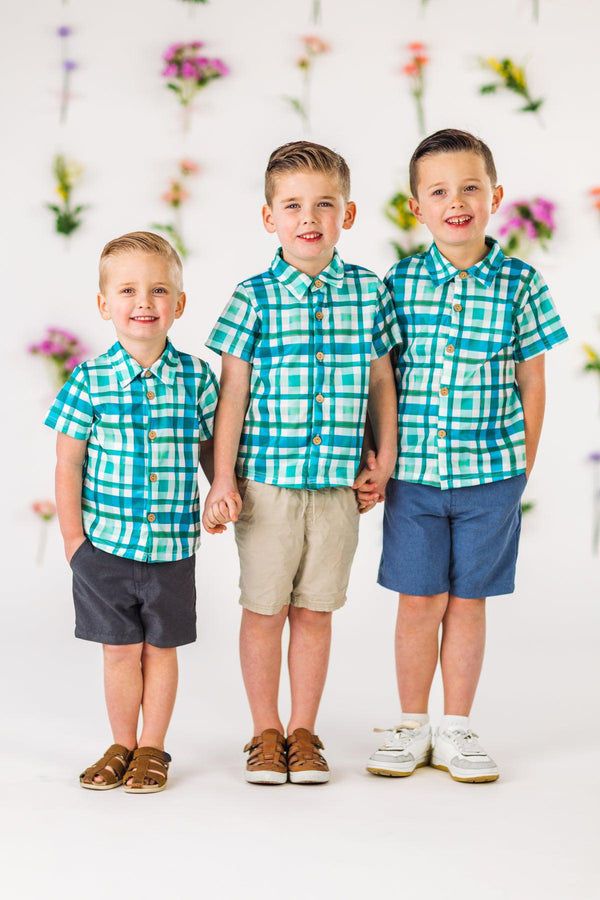 Green Gingham Button Down Top | Sparkle in Pink