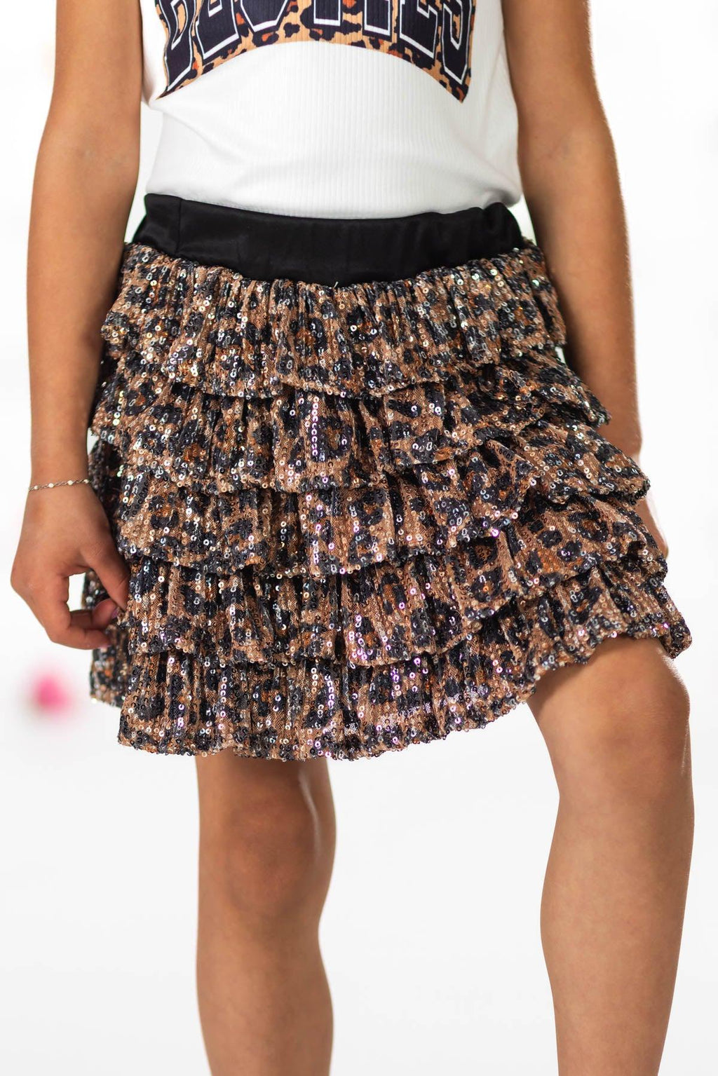 "Besties" Cheetah Sequin Skirt Set | Sparkle in Pink