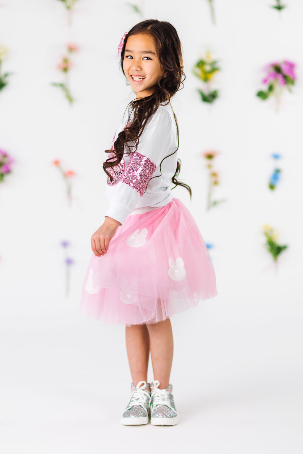White & Pink Sequin Bunny Top | Sparkle in Pink