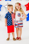 White Sequin American Flag Fringe Short Set | Sparkle in Pink