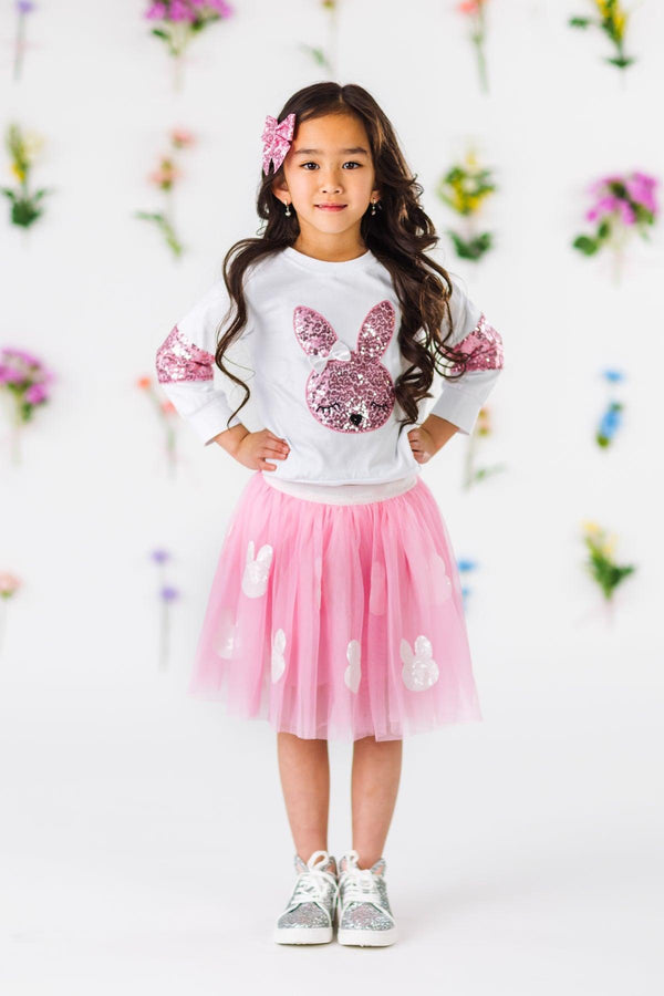 White & Pink Sequin Bunny Top | Sparkle in Pink