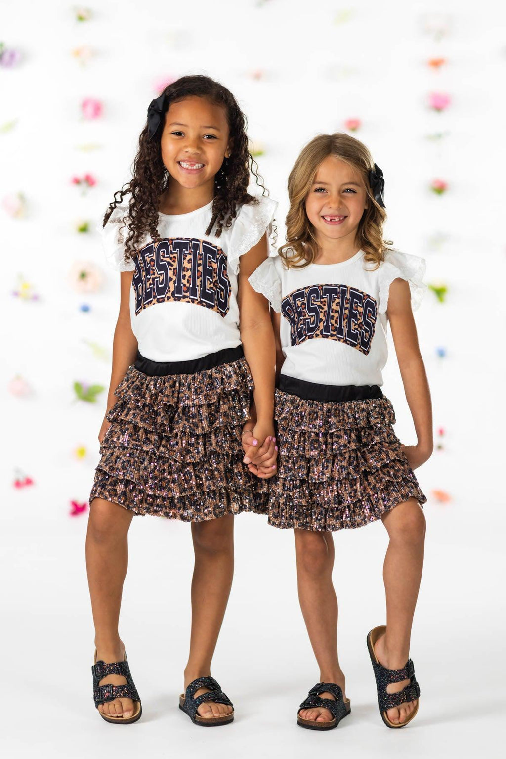"Besties" Cheetah Sequin Skirt Set | Sparkle in Pink
