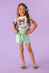 "Little Miss Talks A Lot" Mint Scalloped Short Set | Sparkle in Pink