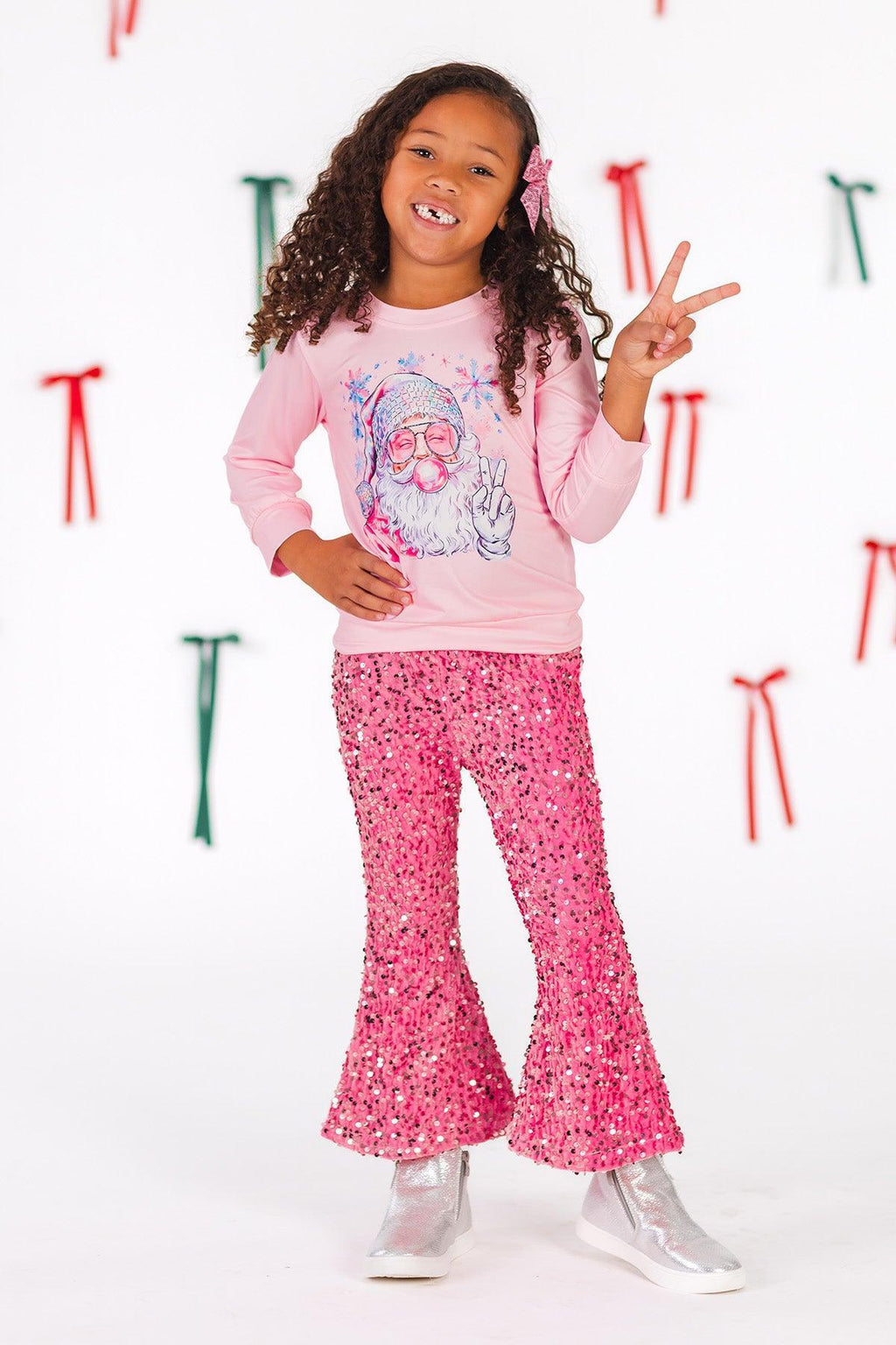 Pink Disco Santa Sequin Flare Set