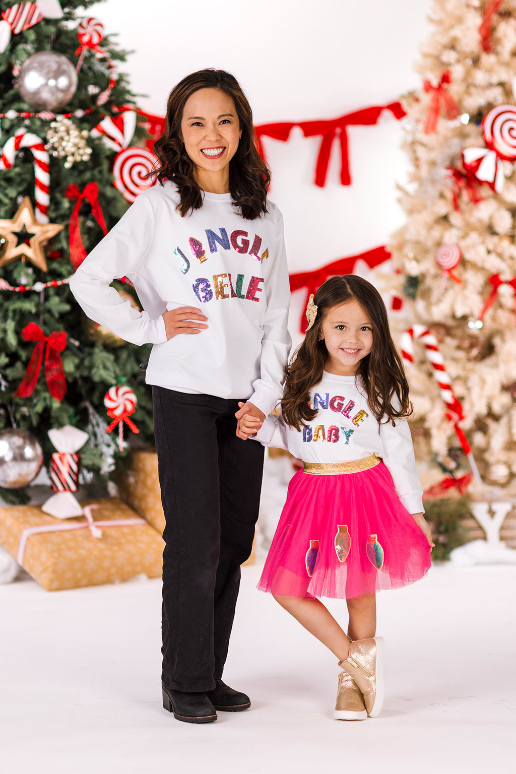 Mom & Me - "Jingle Belle & Jingle Baby" Skirt Set | Sparkle in Pink