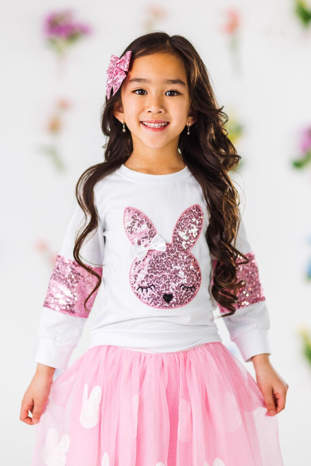 White & Pink Sequin Bunny Top | Sparkle in Pink