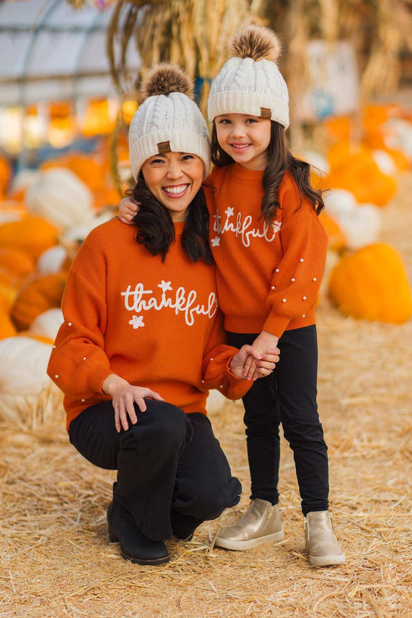 Mom & Me - "Thankful" Orange Pearl Sweater