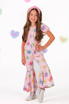 Pink Candy Hearts Bell Bottom Jumpsuit