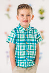 Green Gingham Button Down Top | Sparkle in Pink