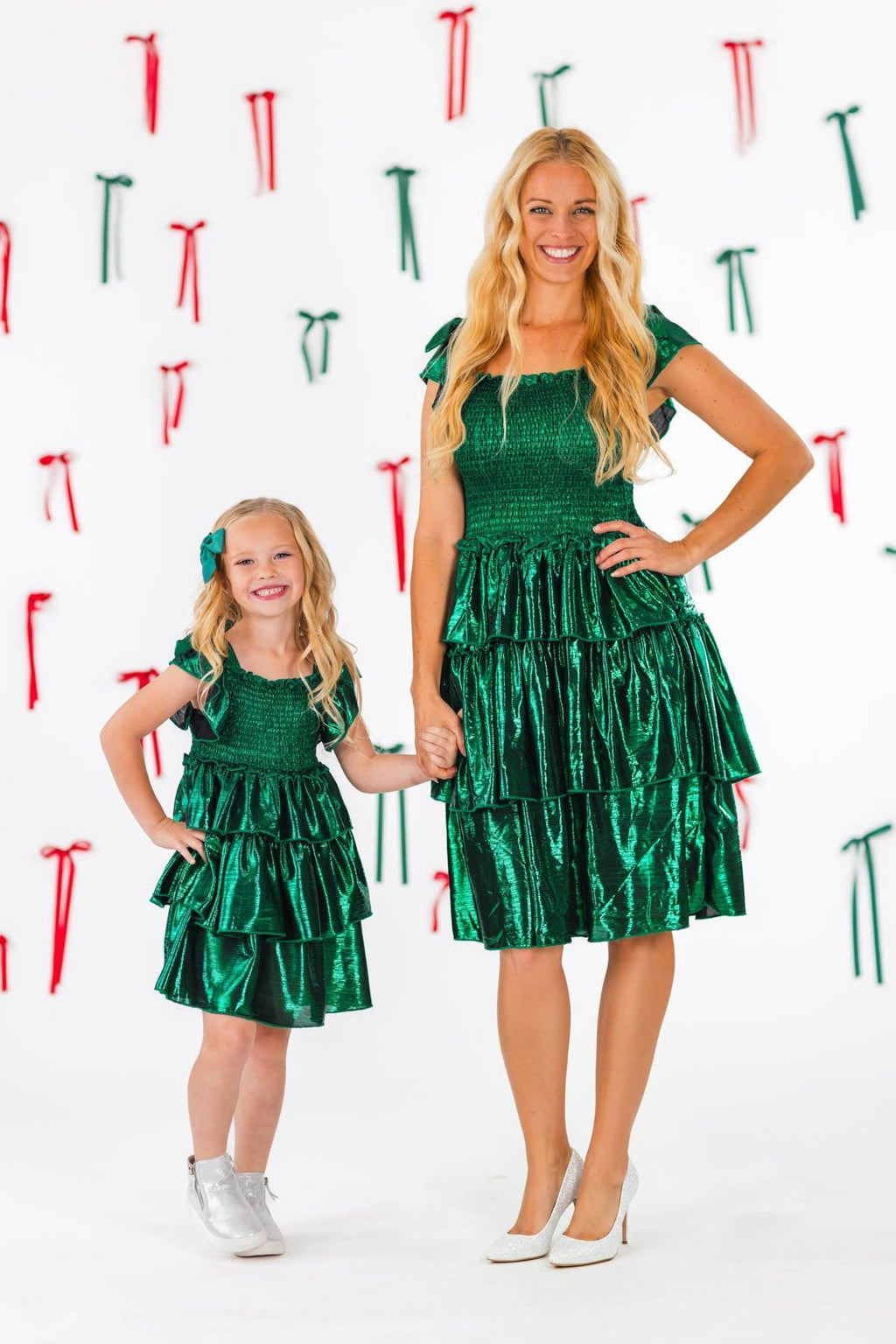 Mom & Me - Red & Green Metallic Dress