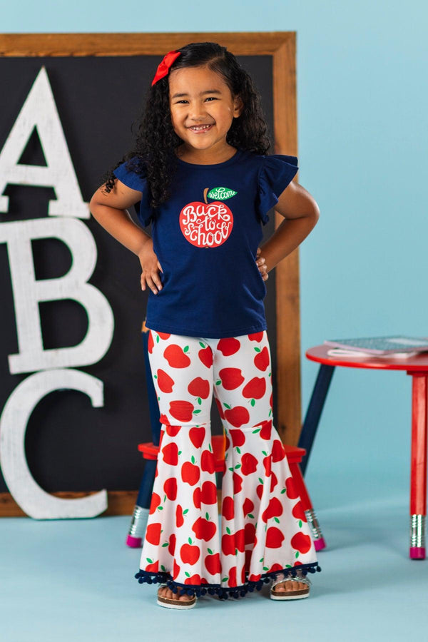 "Welcome Back To School" Apple Bell Bottom Set | Sparkle in Pink