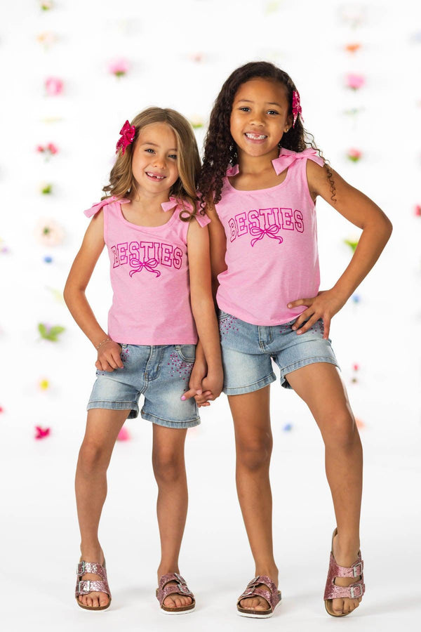 "Besties" Denim Short Set | Sparkle in Pink