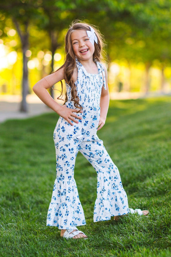 Mom & Me - White & Blue Floral Jumpsuit | Sparkle in Pink