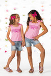 "Besties" Denim Short Set | Sparkle in Pink